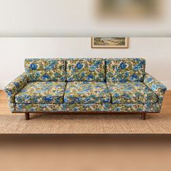 Vintage Broyhill Floral Sofa Original Blue & Green Upholstery 80″ - Good - Elizabethtown, KY