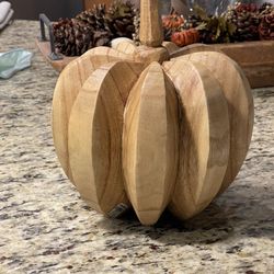 Create&Barrel Wood Carved Pumkin