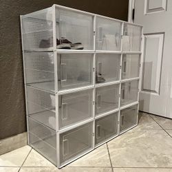 NEW 12 X Shoe Storage Organizer Stackable X-Large Boxes Fits Men Size 14 Box Size 14x11x8.5 Inch Tall 