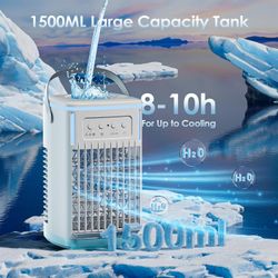 Portable Air Conditioners Fan,1500ML Dual nozzle Evaporative Mini Air Conditioner with Remote, 3 Wind Speed & 7 LED Light, Mobile personal Cooling fan