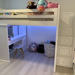 Solid Wood Platform Bed With Desk 