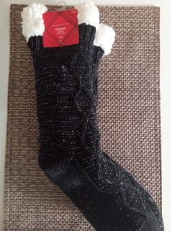 NWT Tall Knit & Sherpa Warm Cozy Slipper Bootie Socks w/ Grippy Bottoms