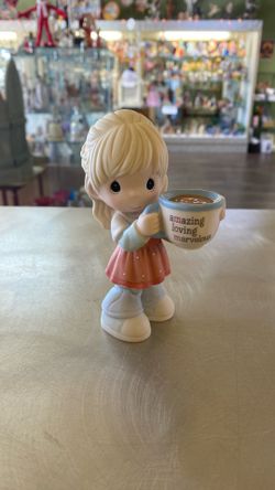 Precious Moments Girl Holding Mug With MOM Acronym Figurine