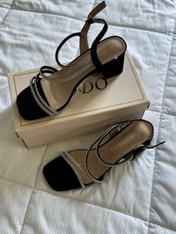 Suede, Black, Silver Rhinestone Heels