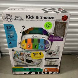Baby Einstein Kick & Snooze 3-in-1 Foldable Playard with Bassinet, Gym, and Bedside Sleeper