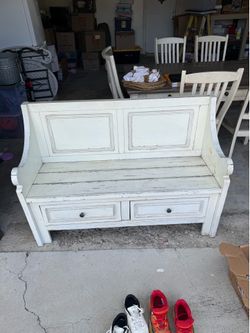 White farmhouse bench