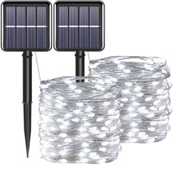 Solar Christmas String Lights Cool Outdoor Waterproof 100 LED（1 Pack） 8 Modes Copper String Lights Fairy Lights for Valentine's Day Garden, Pati
