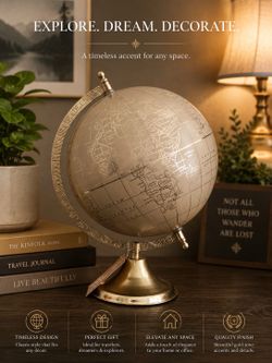 golden globe, with the world map and names on it.