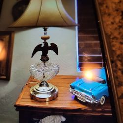 Crystal and brass Eagle lamp.I have a set of them.They're very large, perfect, very old.Two hundred for the set