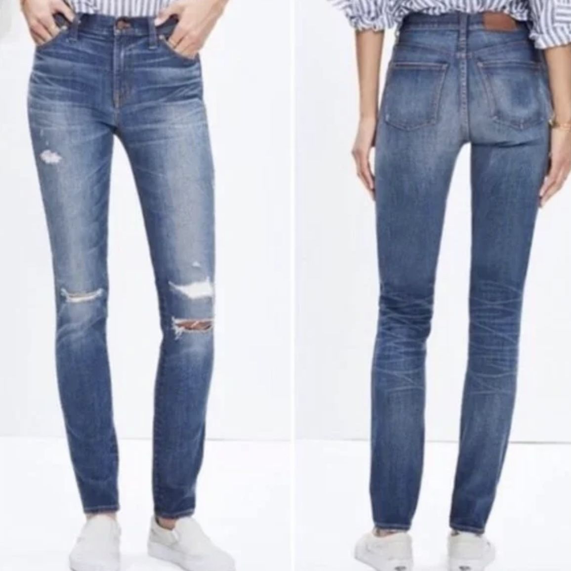 MADEWELL 9" High Riser Rip and Repair Distressed Skinny Skinny Jeans