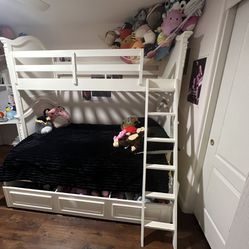 White Twin Over Full Bunk Bed And Matching Armoire 
