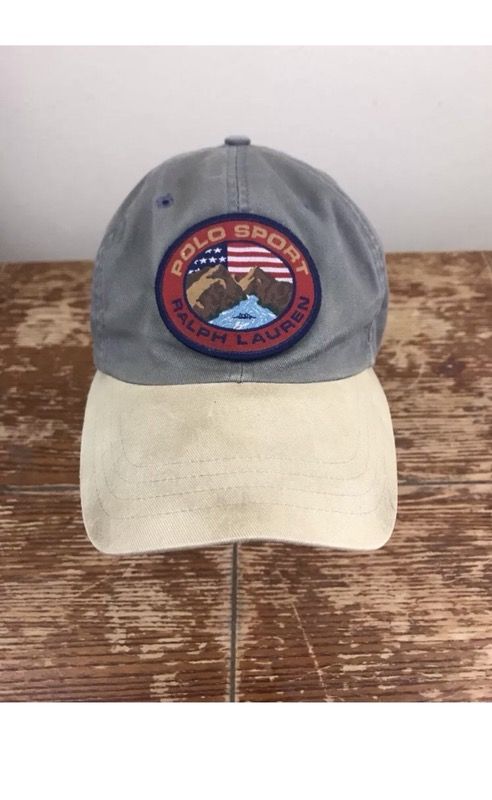 Vintage Polo Sport Ralph Lauren Mountain Stream Rafting Patch Gray Cap Hat