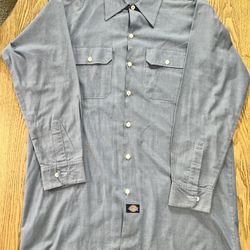 Dickies Men's Chambray Long Sleeve Button-Down Work Shirt Size Large