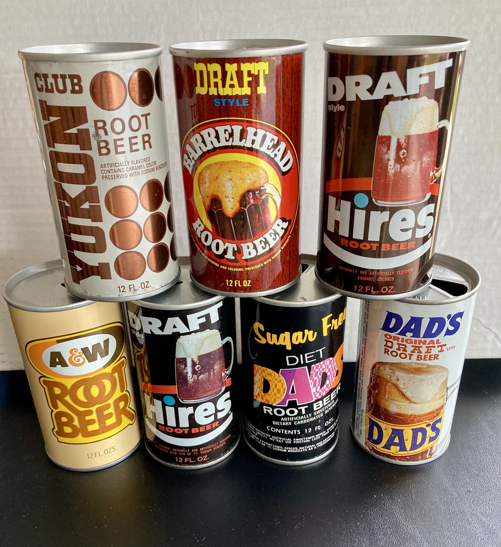 Vintage 1970’s Root Beer Cans.
