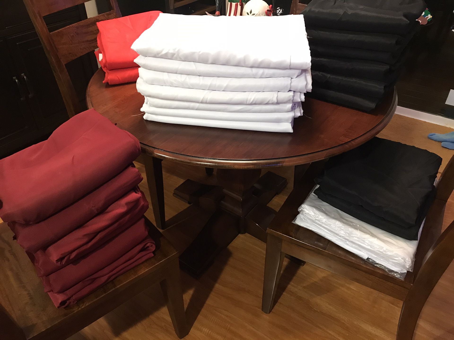 Tablecloths/ Linens: Red, White, Black, and Burgandy