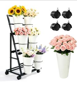 Flower Cart Display Stand with 6 Buckets and Wheels, 3-Tier Flower Bar
Flower Bar Stand Florist Bouquet Shelf for Weddings Party Indoor Outdoor Garden