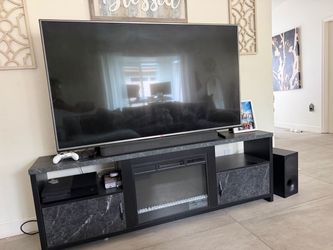 Black and Gray TV Stand with Electric Fireplace