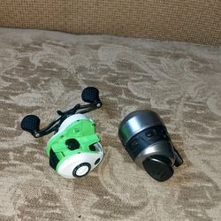 Two Fishing Reels Lew's Xfinity Speed Spool & Zebco 33 Anti-Reverse Case And Accessories 