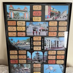 Vintage Chicago’s Riverview Amusement Park Ride Tickets Framed Under Glass