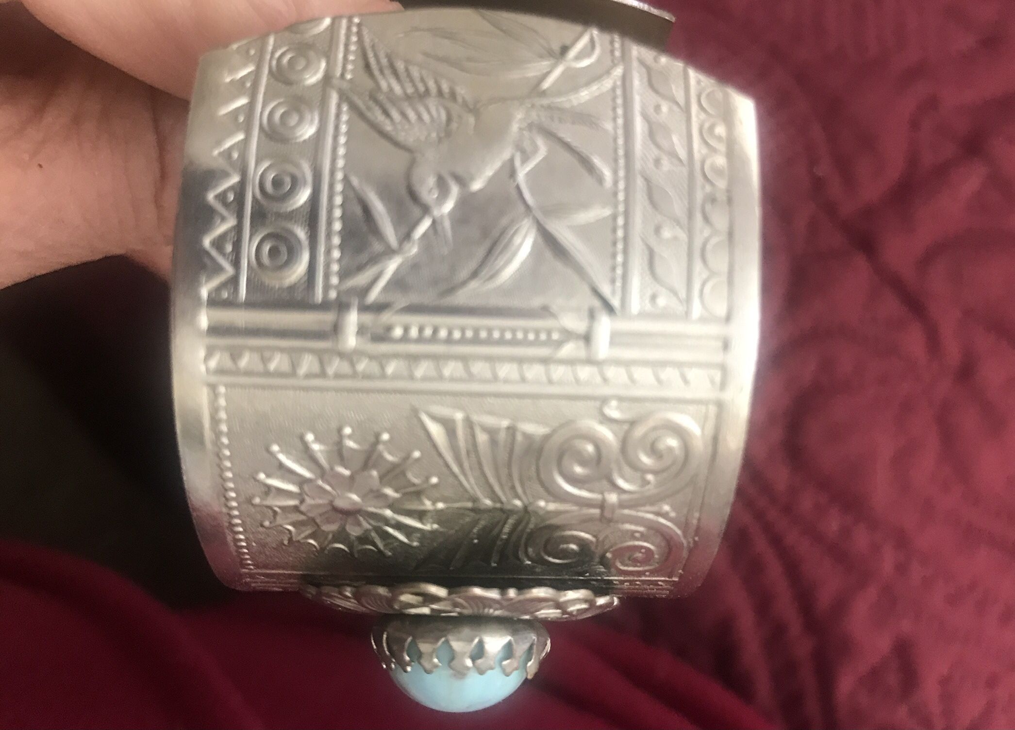 Silver and Turquoise Artisan Crafted Wrist Band