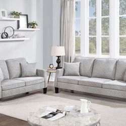 Brand New Grey Chenille Sofa & Loveseat (Pillows Included)