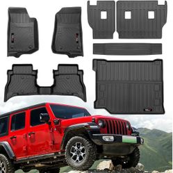 for 2021-2025 2026 Jeep Wrangler JL 4XE Hybrid 4 Door (Not JL or JK) Floor Mats Cargo Liner and Backrest Mats TPE All Weather Accessories (for 2021-20