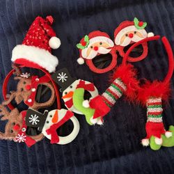 5-Pc Christmas Party Accessory Bundle – Headbands & Glitter Glasses