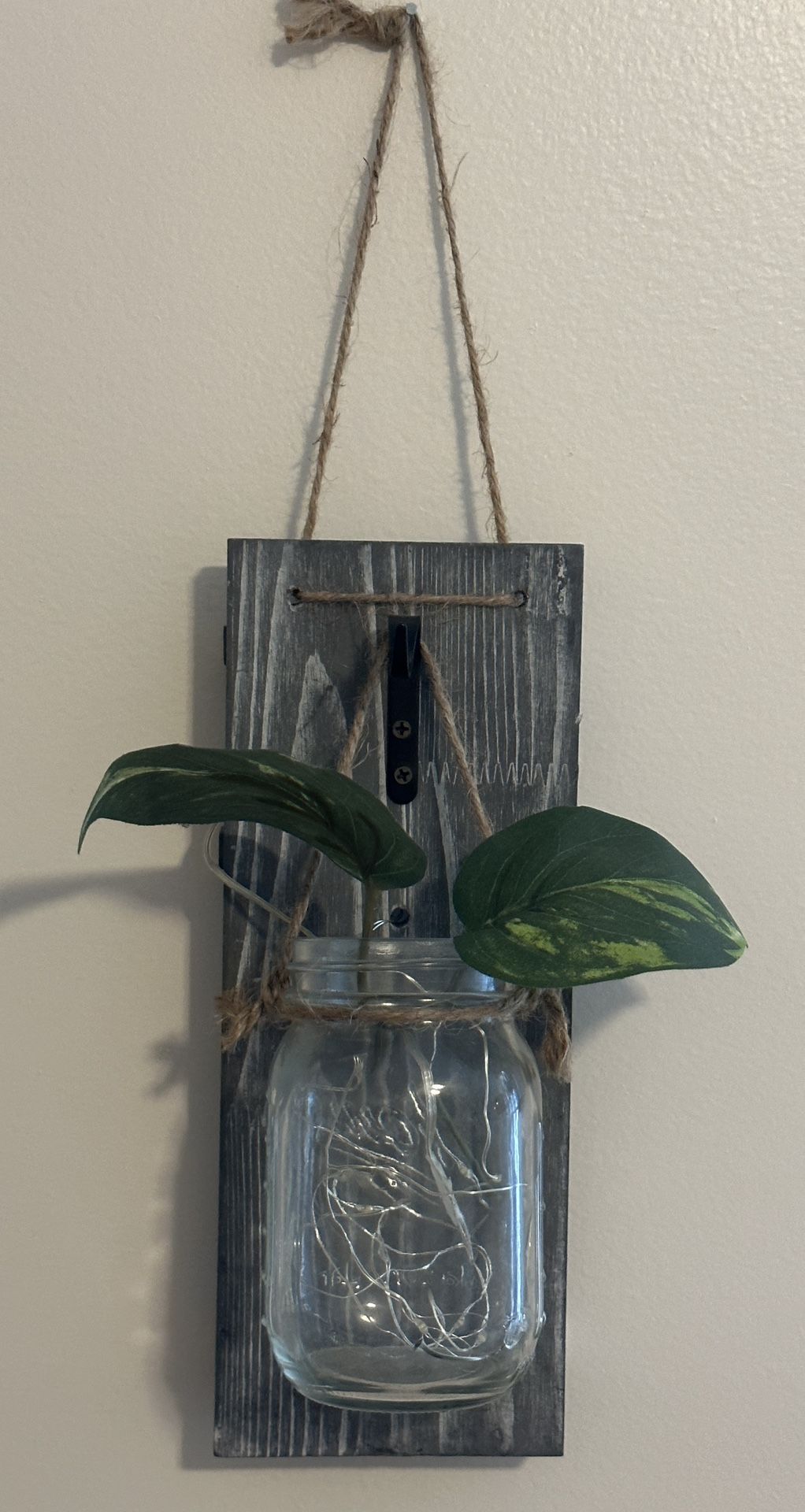2 Glass Mason Jars With Rustic Wood Wall Hanging