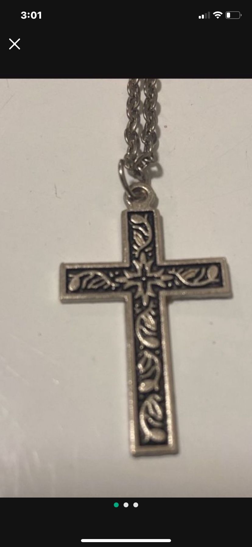 Decorative Silver Cross On Silver Necklace