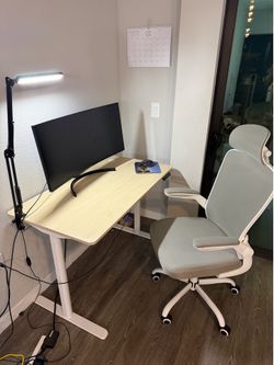 Standing desk computer chair curved monitor