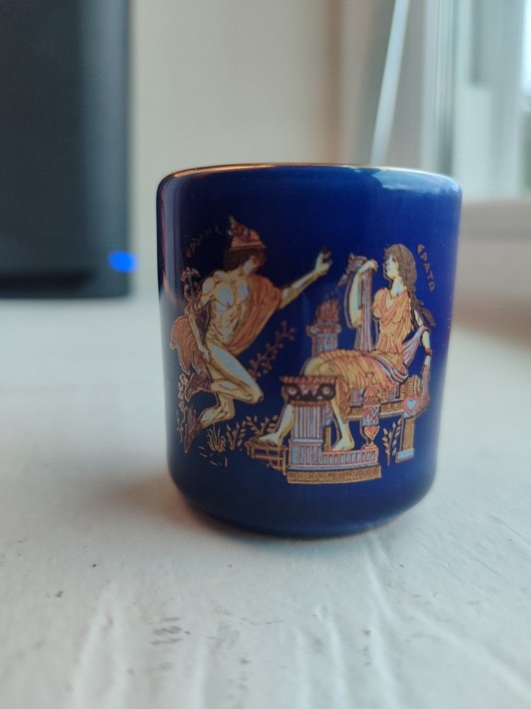 Vintage Greek Handmade Blue 24K Gold Cup – Mythology Design (Made in Greece)