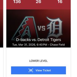 Tickets to the Detroit Tigers Vs Arizona Diamondbacks game 3/31