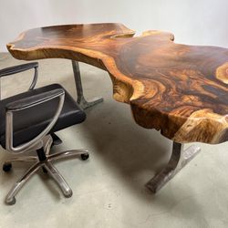 80”-45”-32” Live Edge Wood Slab Executive Desk