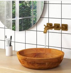 Teak Wood Vessel Sink - Bathroom Washbasin with Smooth Finish (16” x 16” x 4” Bowl-shaped)