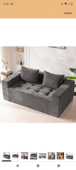 Gray Tufted Loveseat Sofa with Throw Pillows