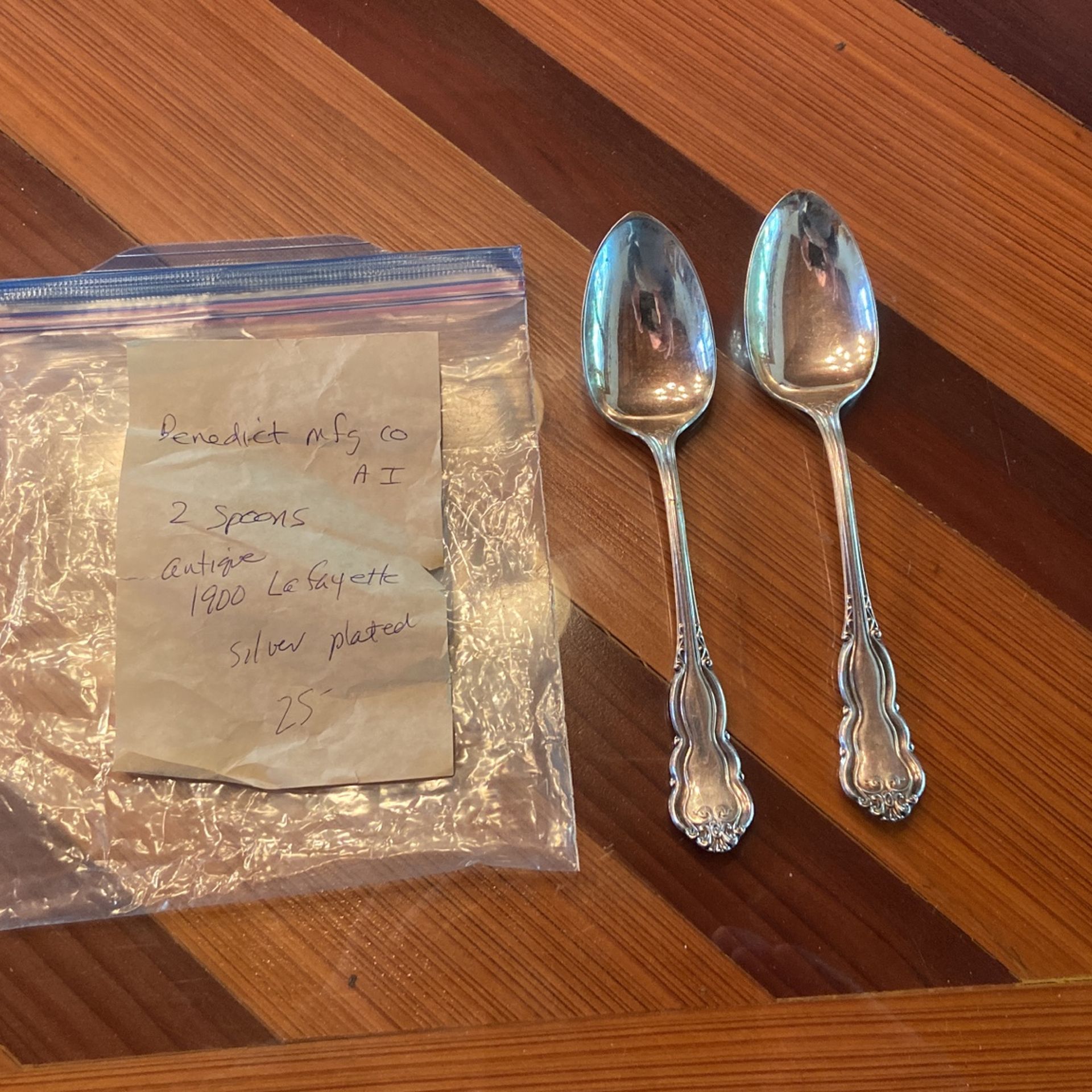 2 Antique 1900 Lafayette Silver Plated Spoons
