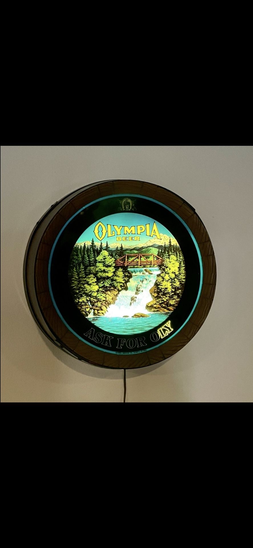 Olympia Beer Barrel Waterfall Motion Sign