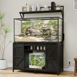48"x24"Reptile Tank Stand with Power Outlet & Storage Cabinet, Black