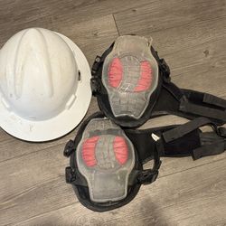 Safety Gear Bundle: White Hard Hat & Heavy-Duty Professional Knee Pads