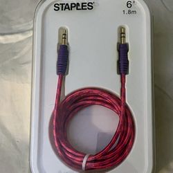 Staples 6ft Braided Auxiliary Audio Cable Pink Brand New Factory Seale