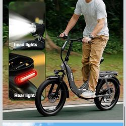 1200W Peak Folding Electric Bike for Adults, 28MPH 48V 10.4Ah Removable Battery, 55-Mile Range, 20”x