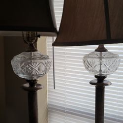 Vintage Brass, Crystal And Marble Lamp Pair