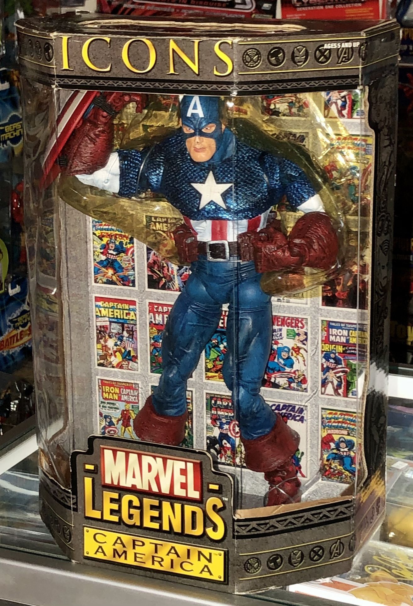 Marvel Legends ICONS 12” Captain America Collector’s Edition, with over 30 points of articulation, includes Comic Book