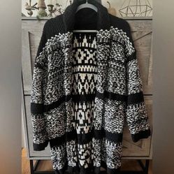 Lucky Brand Women's fair isle sweater coat size SMALL chunky knit