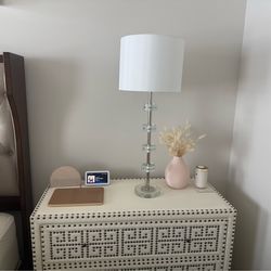 Set of two tall mirror and clear lamps