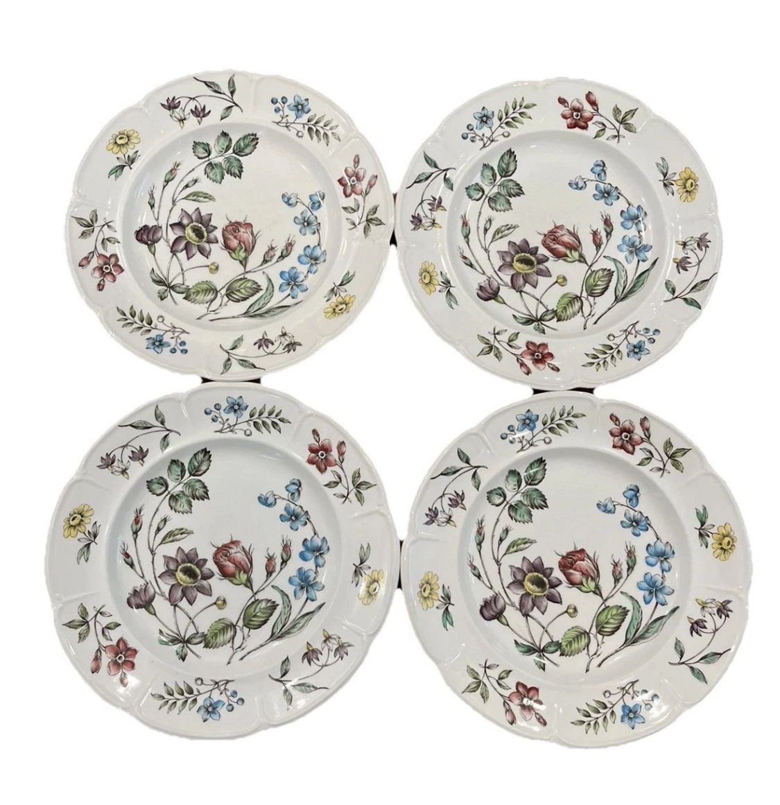 Wakefield Dinner Plate Dish Floral Windsorware 4 Vintage MCM Set Lot England