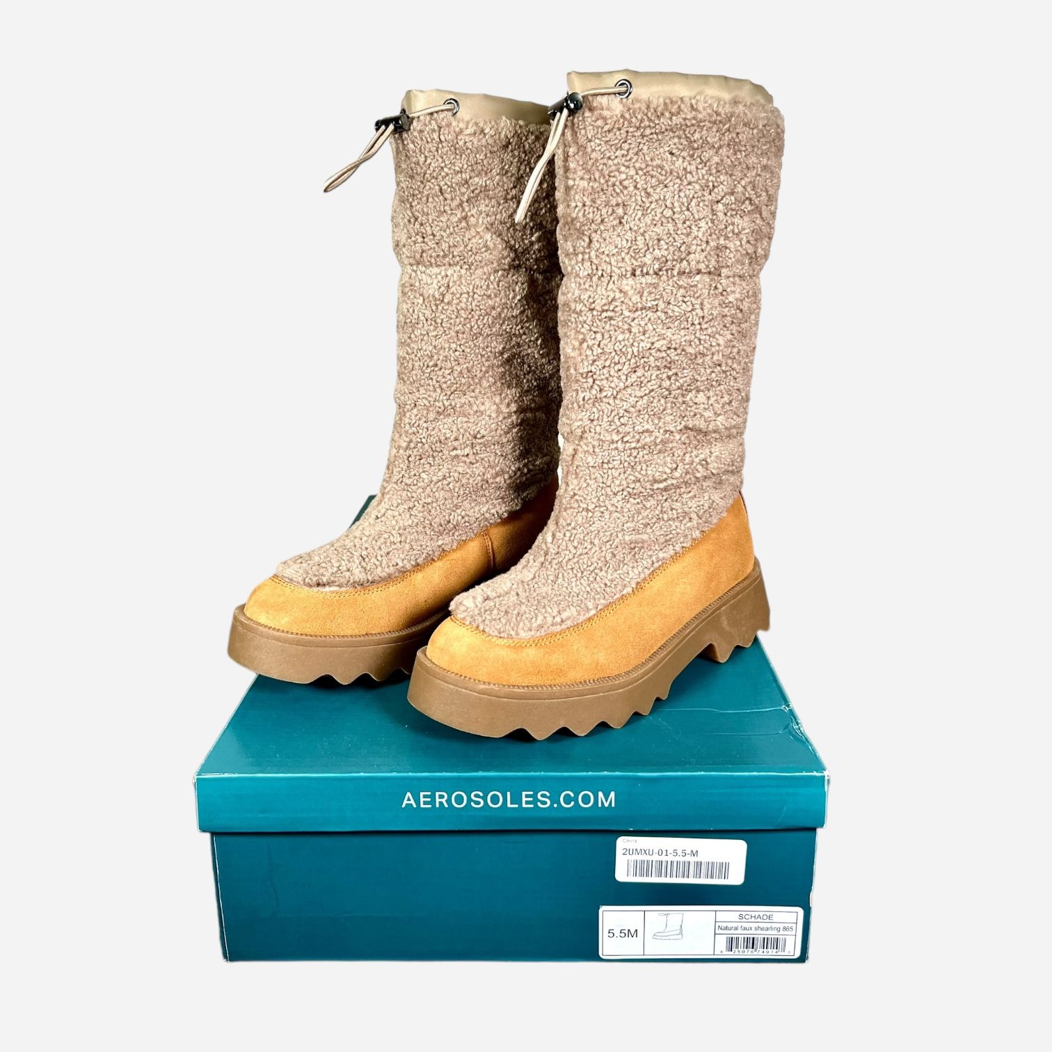 Aerosoles Faux Shearling Easy to Clean Brown Beige Mid Calf...