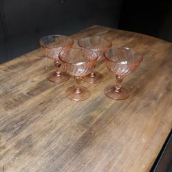 Roslyn Pink Swirl Optic Stemmed Coupe Glasses Set Of Four