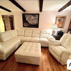 Brand New 💥 Sectional Couch White Leather L Shape Cheap Sofa Set Ottoman Recliner Sold Separately 