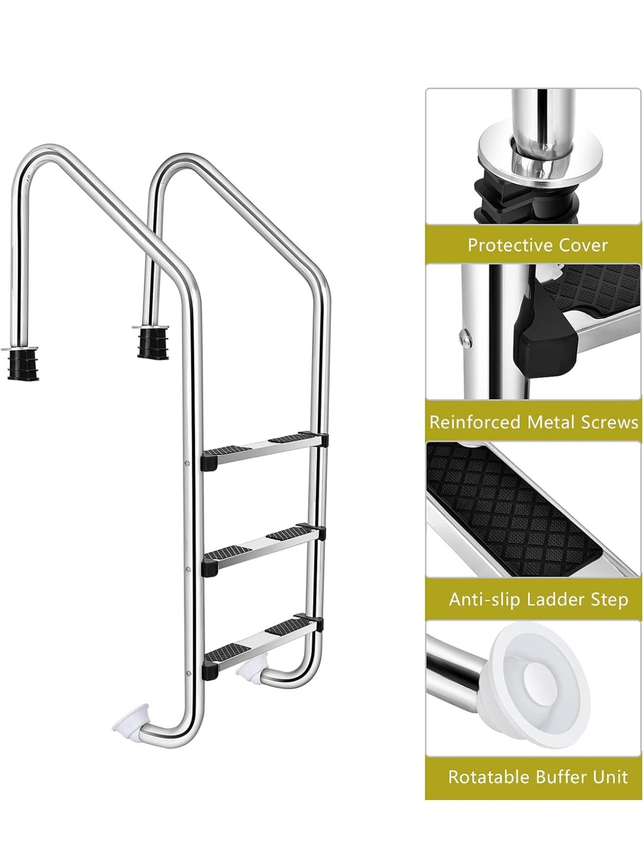 Swimming Pool Ladder, 3-Step In-Ground Stainless Steel 